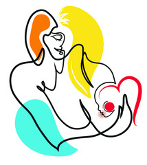 One line drawing of mother breastfeeding her newborn baby.
One continuous line drawing of mother day bonding concept and mother nursing her baby.