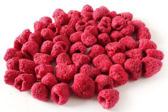 Freeze Dried Raspberries On A White Background