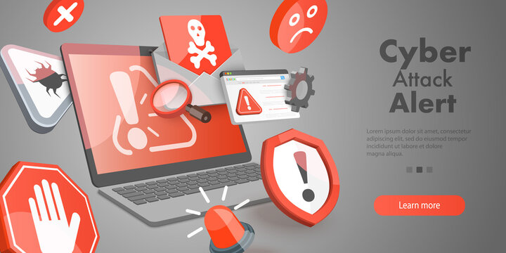 3D Vector Conceptual Illustration of Cyber Attack Alert, Stealing Personal Information