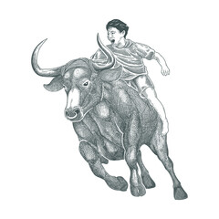 buffalo race detailled hand drawing
