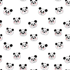 Obraz premium Seamless pattern with pandas . Print for children's clothing, objects, fabrics. The raster illustration is drawn in the kartun style.