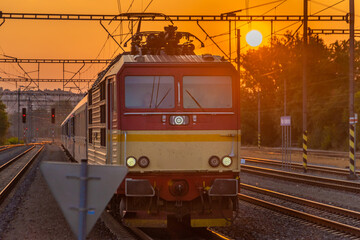 Fototapeta na wymiar Sunset in end of summer in station Praha Holesovice