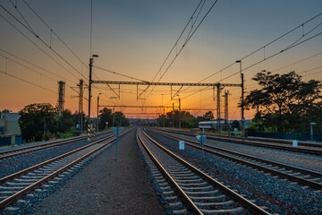 Fototapeta na wymiar Sunset in end of summer in station Praha Holesovice