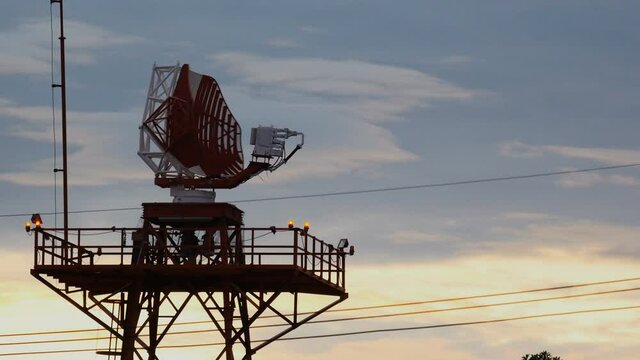 4k silhouette airport radar communication tower plane