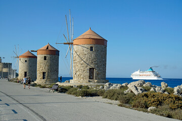 famous windmills at madraki harbor