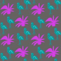 seamless pattern with palms and birds