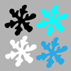 Vector set of simple snowflakes. A snowflake drawn in the style of doodles is an isolated silhouette of different colors on a gray background for a winter design template. a line of snowballs of blue,
