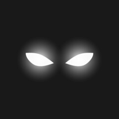 Vector illustration of glowing white eyes in the dark.