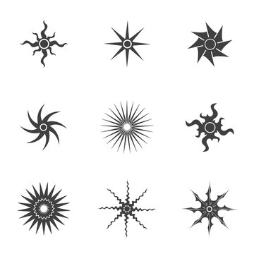 set of black and white sun icons