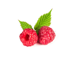 Raspberry isolated. Raspberries with leaf isolate. Raspberry with leaf isolated on white