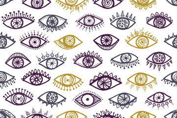 Doodle human eyes cartoon seamless pattern.