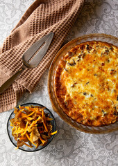 Salty pie or quiche made with Craterellus lutescens or Cantharellus lutescens or Cantharellus xanthopus or Cantharellus aurora, commonly known as Yellow Foot, is a species of mushroom.