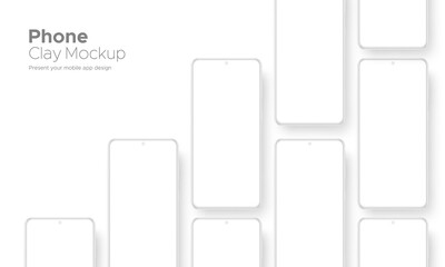 Clay Frameless Phone Mockup Isolated on White Background. Template for Showing Apps Design. Vector Illustration