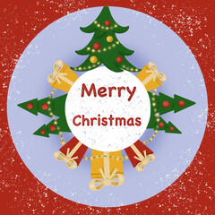 Christmas Greeting Card. Merry Christmas inscription, illustration.