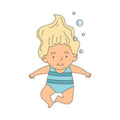 Little Blond Girl in Swimsuit Swimming in Water Vector Illustration