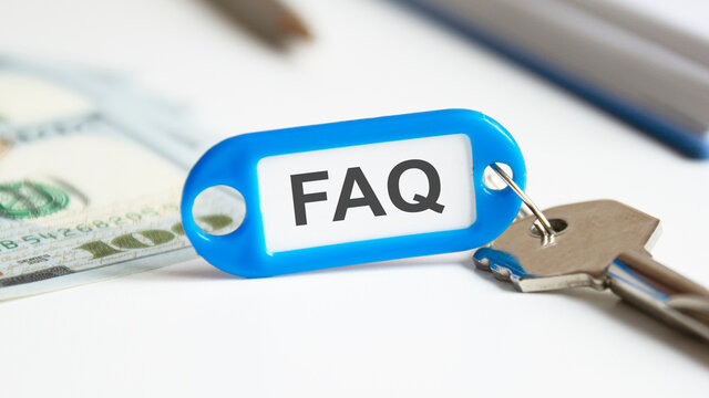 real estate rent concept - key with tag - FAQ