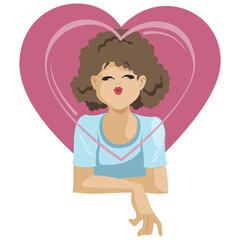 Happy girl blows a sweet kiss. Like concept image. Illustration for internet and mobile website.
