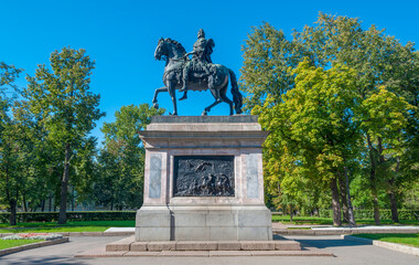 The old Monument to Peter the Great at the Mikhailovsky (Engineering) Castle. Saint Petersburg, Russia