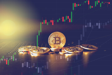 bitcoin with trading graph, financial investment concept can be use as background
