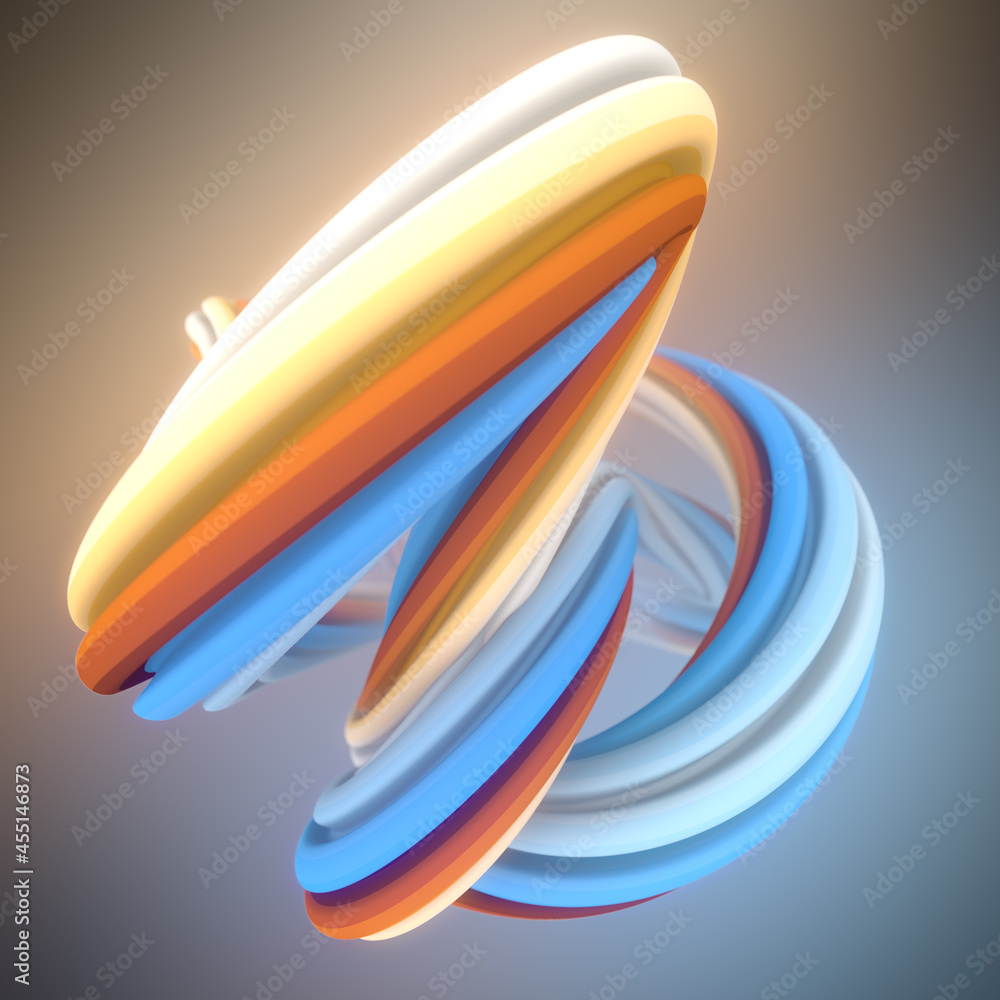 Poster Smooth curved 3d rendering digital illustration design template. Multi colored background design