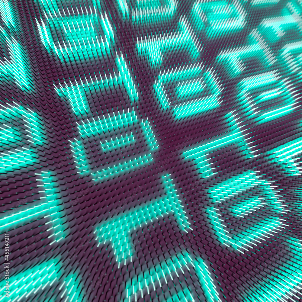 Aufkleber digital led display with glowing blue zeros and ones with depth of field. 3d rendering illustration