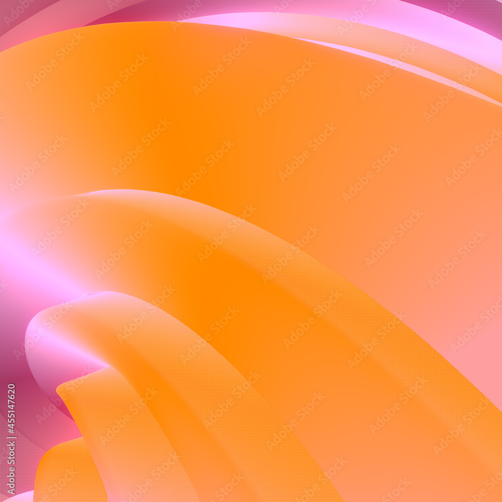 Fototapete Wavy curved fluid shapes with trendy holographic gradient composition. Digital illustration 3d rendering design element