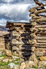 Stone and wooden houses of mountain villages at the foot of the Southern Kaçkars