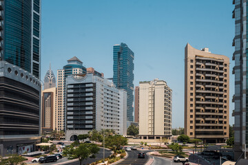 Fototapeta na wymiar A city landscape of modern office buildings and skyscrapers. The architecture of Dubai.