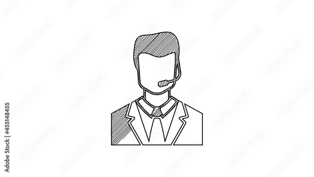 Poster black line man with a headset icon isolated on white background. support operator in touch. concept 