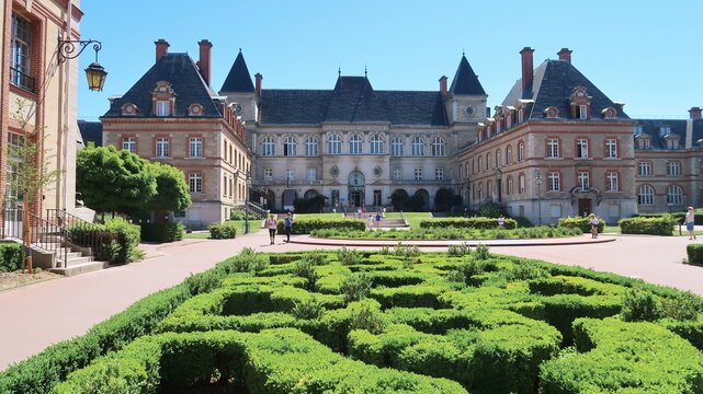 Cit&eacute; universitaire / campus fran&ccedil;ais, fa&ccedil;ade de la Maison internationale et cour d'honneur de la Cit&eacute; internationale universitaire de Paris (CIUP) (France)