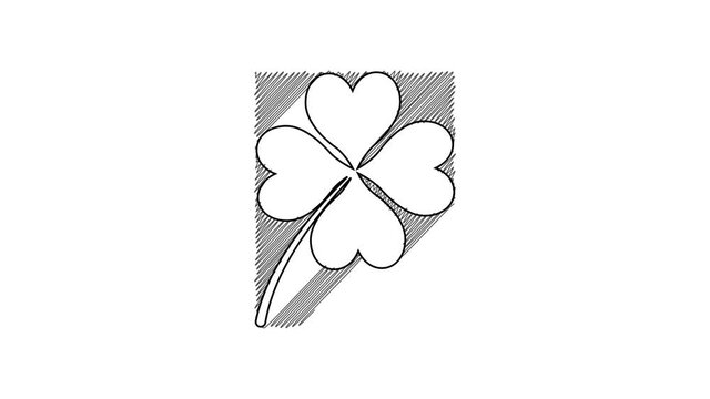 Black line Four leaf clover icon isolated on white background. Happy Saint Patrick day. 4K Video motion graphic animation