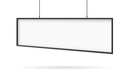 White poster or bilboard with black frame hanging on white wall