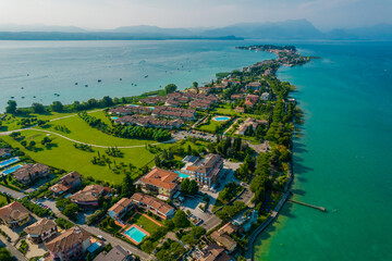 Aerial view of Sirmione resort coastline in Italy