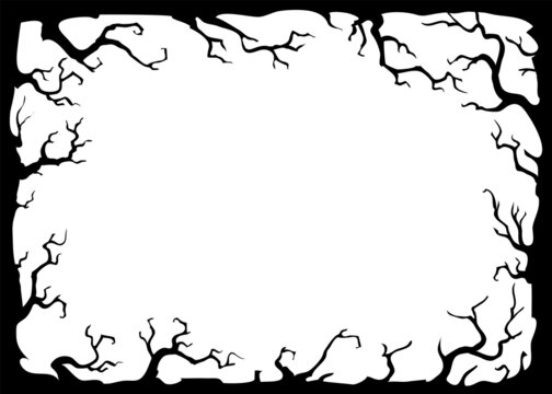background with black branches on white. Vector frame illustration with place for your text.