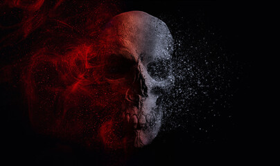 Scary grunge skull wallpaper. Mystical smoke background with free space for text. 