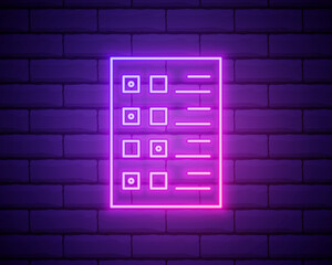 testing checklist icon. Elements of Web Development in neon style icons. Simple icon for websites, web design, mobile app, info graphics isolated on brick wall