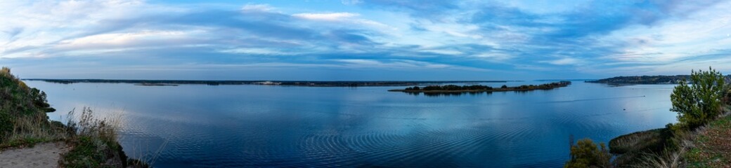 Panorama of Dnieper river near Stayky, Kyiv district, autumn