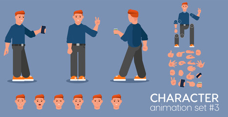 Young redheaded man character animation set.