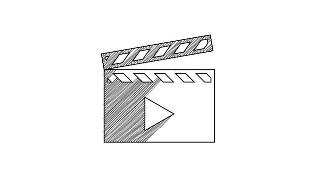 Black line Movie clapper icon isolated on white background. Film clapper board. Clapperboard. Cinema production or media industry concept. 4K Video motion graphic animation