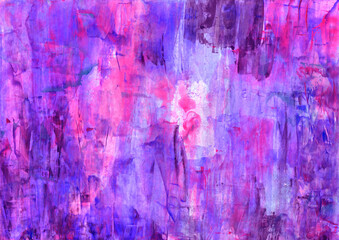 Colorful texture, creative abstract acrylic painting on canvas. Modern art with hand drawn pink purple brush strokes expression background