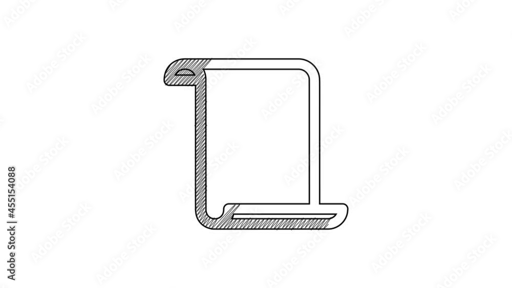 Poster black line paper scroll icon isolated on white background. canvas scroll sign. 4k video motion graph