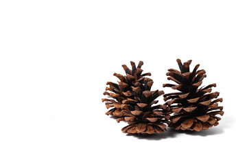 Naklejka na ściany i meble Pine cones on a white isolated background. Attributes of Christmas and New Year.