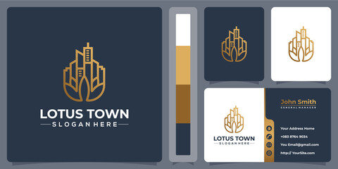 Fototapeta na wymiar Lotus and town city logo combine and business card