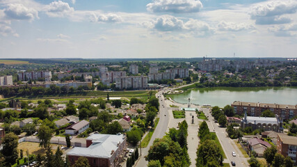 View of residential buildings and Ostashkovsky Pond in Uman. Ukraine. Europe