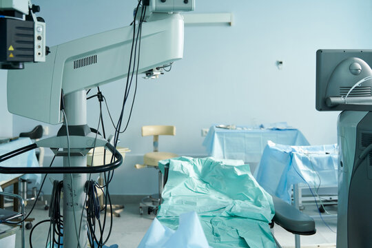 Surgical equipment in operating room in clinic