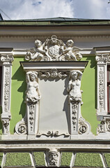 The House with caryatids acquired its artistic appearance in 1896 by order of the merchant Pyotr Sysoev. The work was performed by the architect Nikolai Zubov. Russia, Moscow, August 2021.