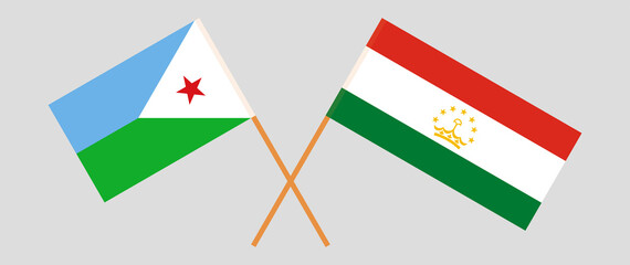 Crossed flags of Djibouti and Tajikistan. Official colors. Correct proportion