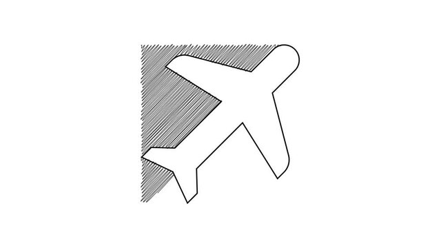 Black line Plane icon isolated on white background. Flying airplane icon. Airliner sign. 4K Video motion graphic animation