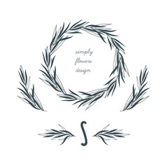 Collection of hand drawn wreath and branches.	 - 455158459