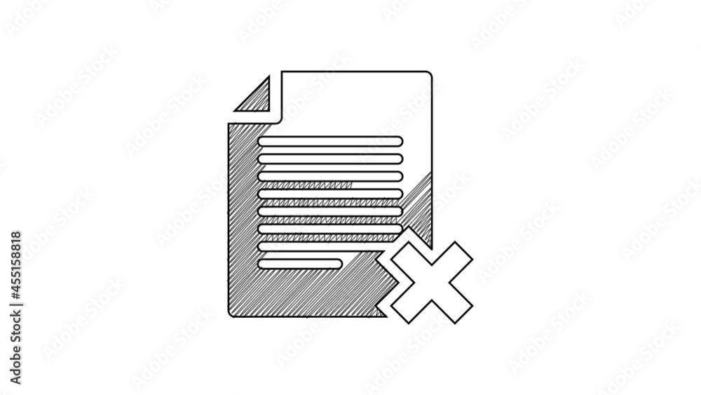 Poster black line delete file document icon isolated on white background. rejected document icon. cross on 